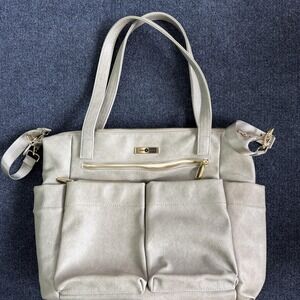 Miss Fong Gray Faux Leather Diaper Bag Tote Insulated Bottle Organizer